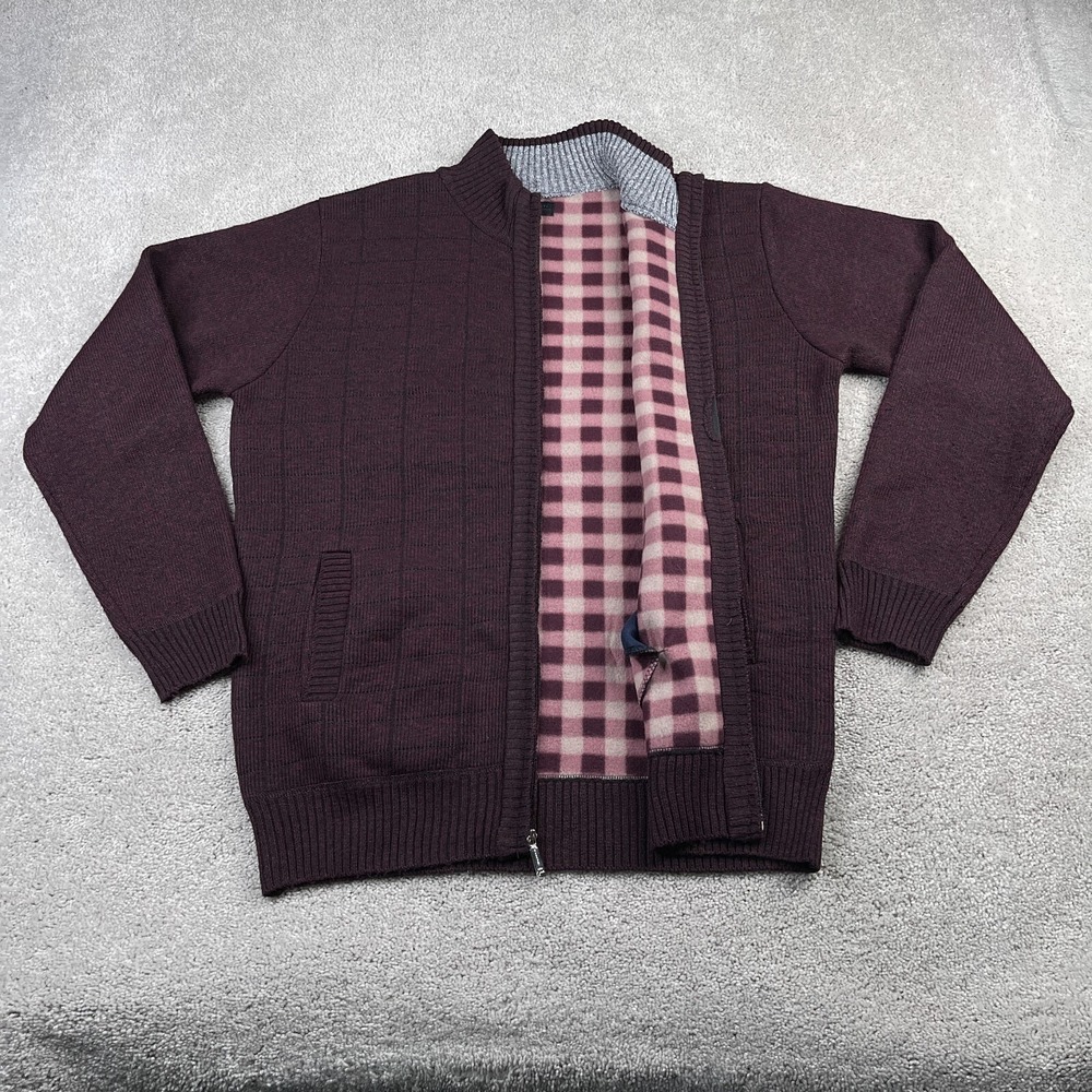 Gioberti‎ Sweater Mens Large Red Burgundy Full Zip Flannel Lined Knit Cardigan